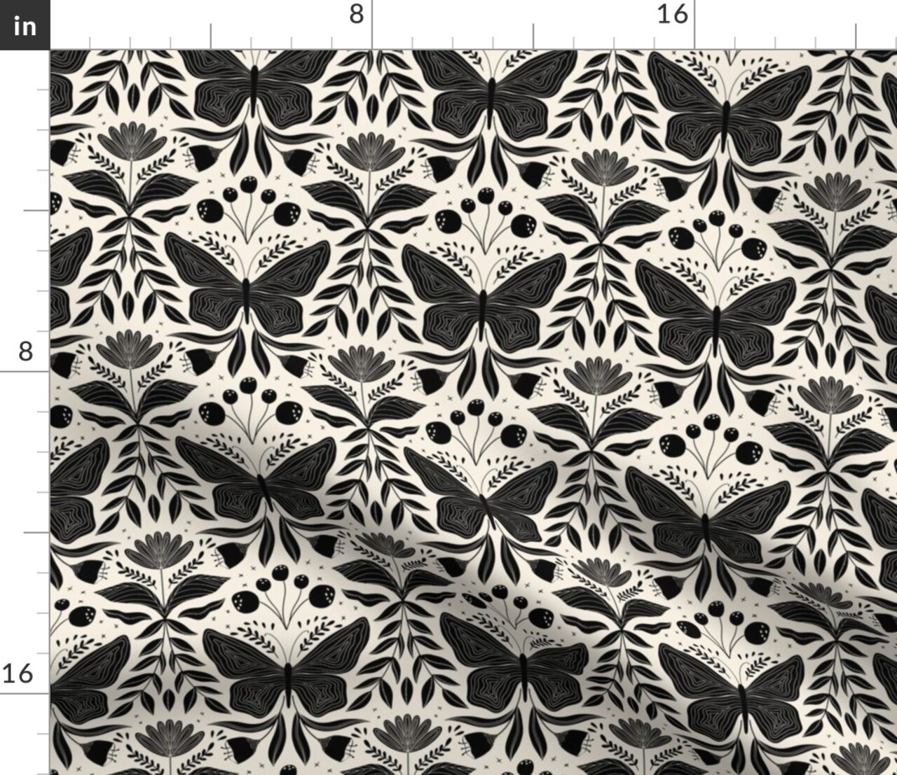 Gothic Butterflies Dark Whimsical Botanical Insect Nature Flowers Moody Vines Black Custom Printed Fabric by Spoonflower Various Fabrics by the Yard or Fat Quarter